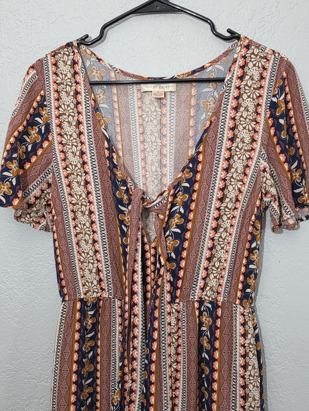 Band of Gypsies Floral and Striped Boho Jumpsuit Multicolor Wide Leg Womens Med - Picture 2 of 9